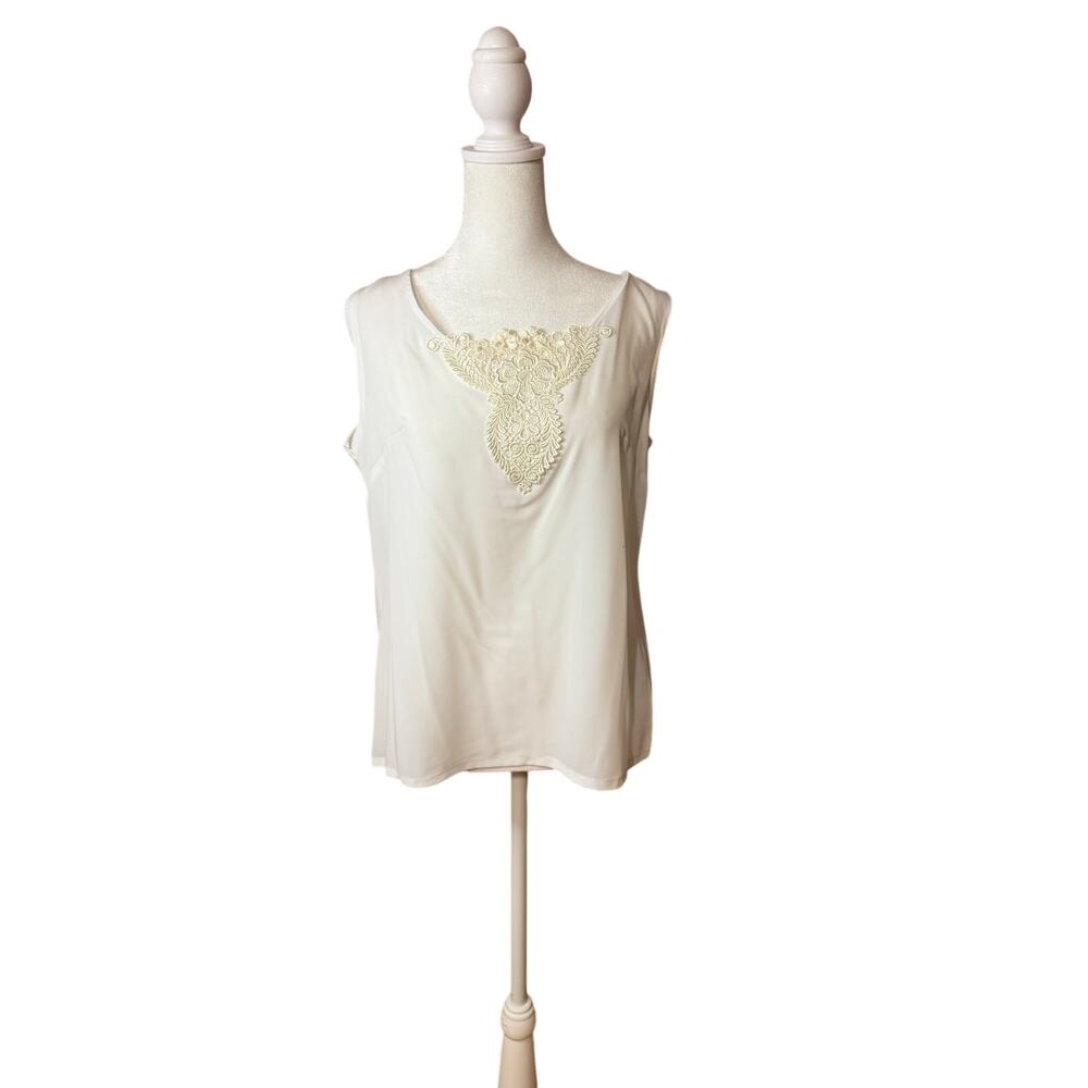 Worthington white sleeveless top intricate ivory crochet lace bib size XL